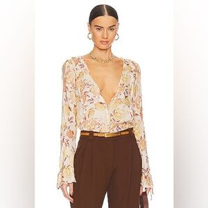 [NWOT] $98 FREE PEOPLE Everything's Rosy Bodysuit in Tea Combo. Size Small